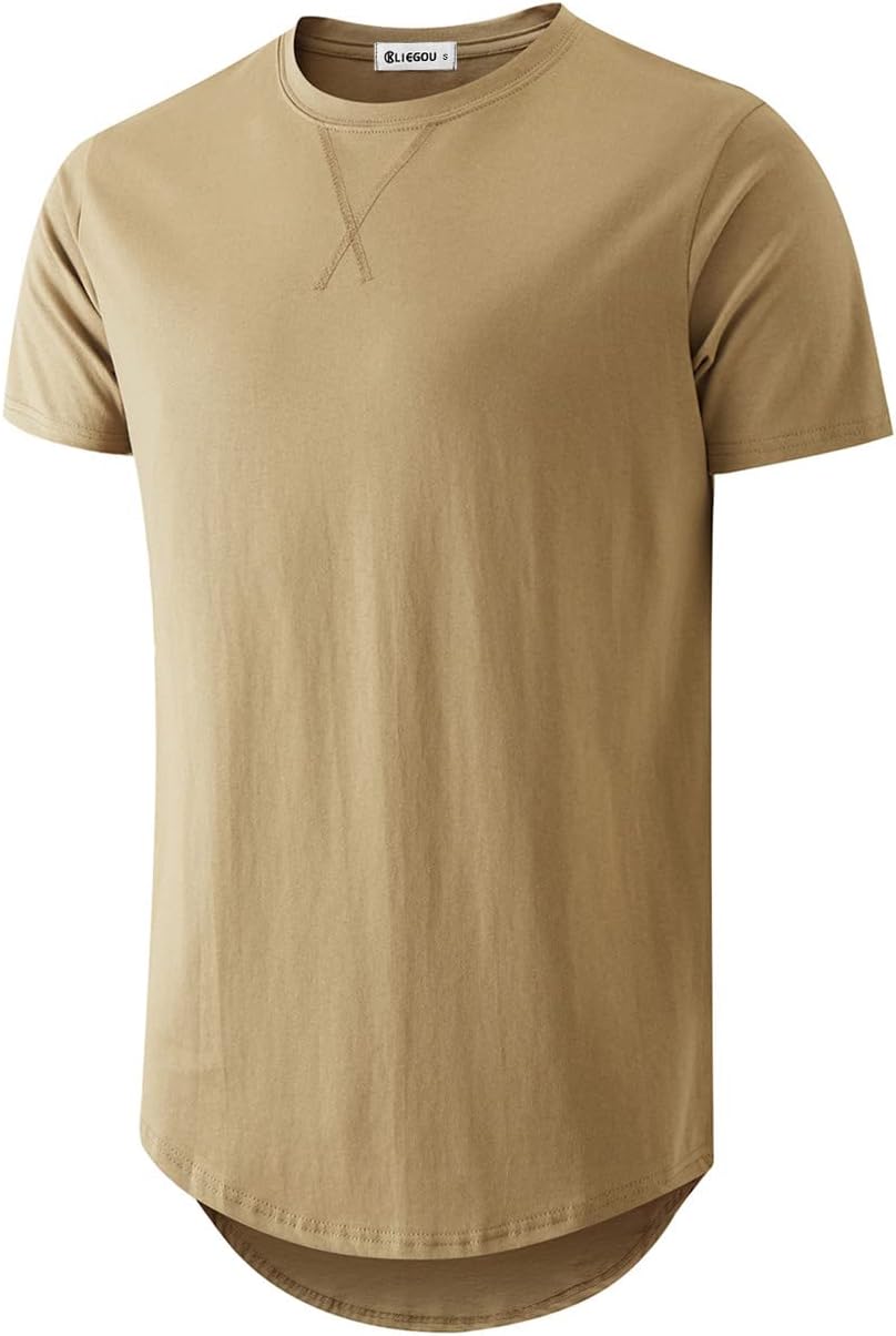 KLIEGOU Men's 100% Cotton Longline T-Shirt, Pre-Shrunk Soft