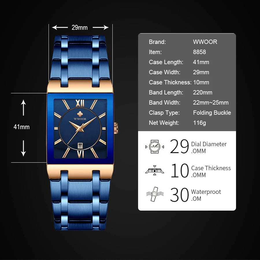 Relogio Feminino 2024 WWOOR New Women Watches Top Brand Luxury Blue Women's Bracelet Square Watch Ladies Dress Quartz WristWatch