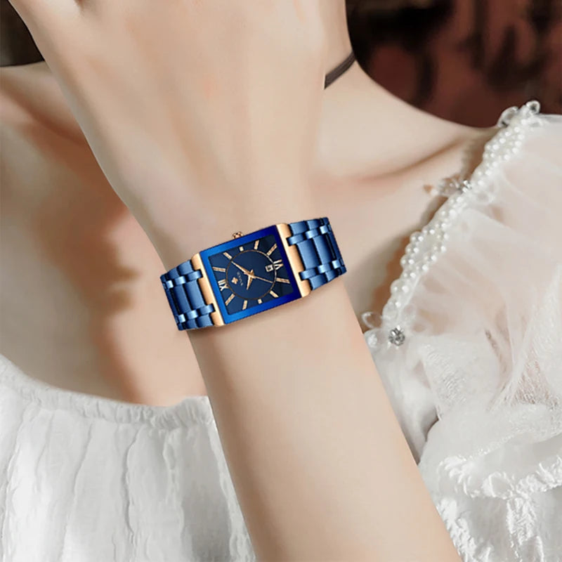 Relogio Feminino 2024 WWOOR New Women Watches Top Brand Luxury Blue Women's Bracelet Square Watch Ladies Dress Quartz WristWatch
