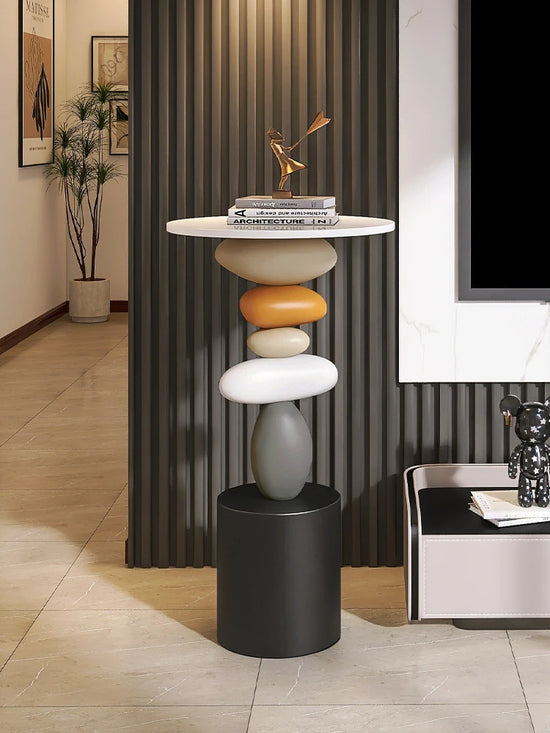 Model Sculptural Side Table-Creative Stacked-Stone Accent Table