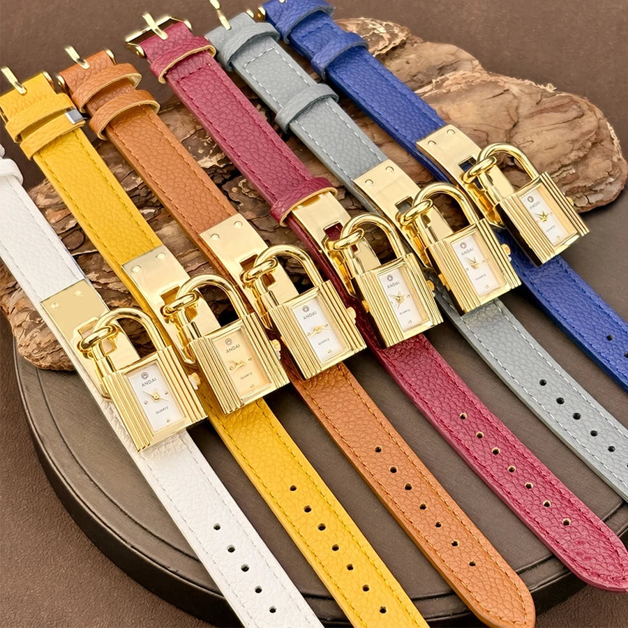 Leather Watch for Woman: Edgy Padlock Dial Soft  Strap Bold Personalized Fashion Watch for Women