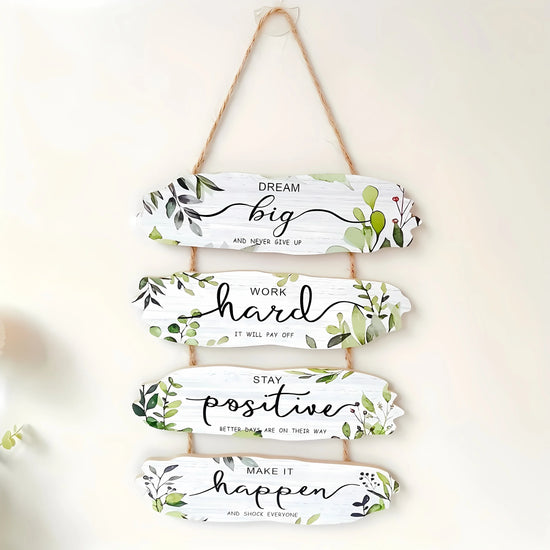 Inspirational Wooden Hanging Wall Decor – 4-Piece Rustic Sign