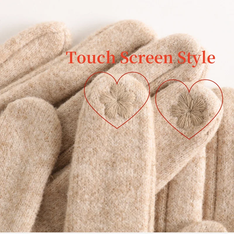 Winter Cashmere Gloves Warm Touch Screen Gloves Women Cold Protection Full Finger Mittens Outdoor Cycling Thick Woolen Glove