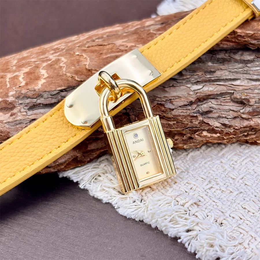 Leather Watch for Woman: Edgy Padlock Dial Soft  Strap Bold Personalized Fashion Watch for Women
