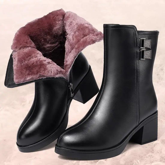Brand Mid-Calf Fur Boots 2024 Luxury Winter Warm Wool Women&