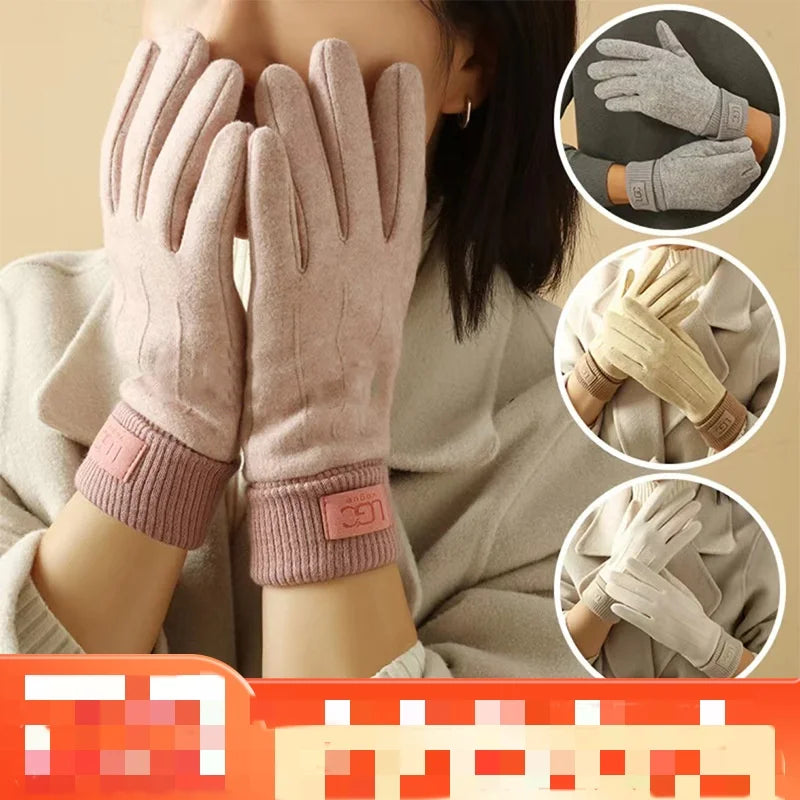 Winter Cashmere Gloves Warm Touch Screen Gloves Women Cold Protection Full Finger Mittens Outdoor Cycling Thick Woolen Glove