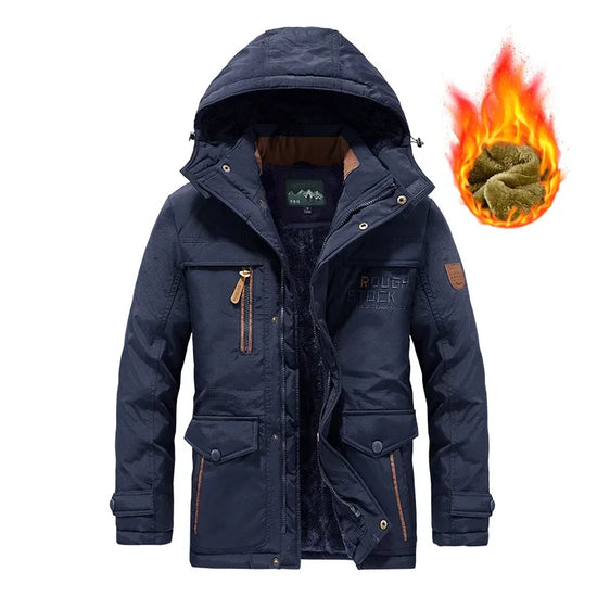 Multi Pockets Warm Parkas Fleece Down Jackets New Fashion Male Outdoor Tooling Casual Jackets 6XL Men Hooded Long Winter Jackets