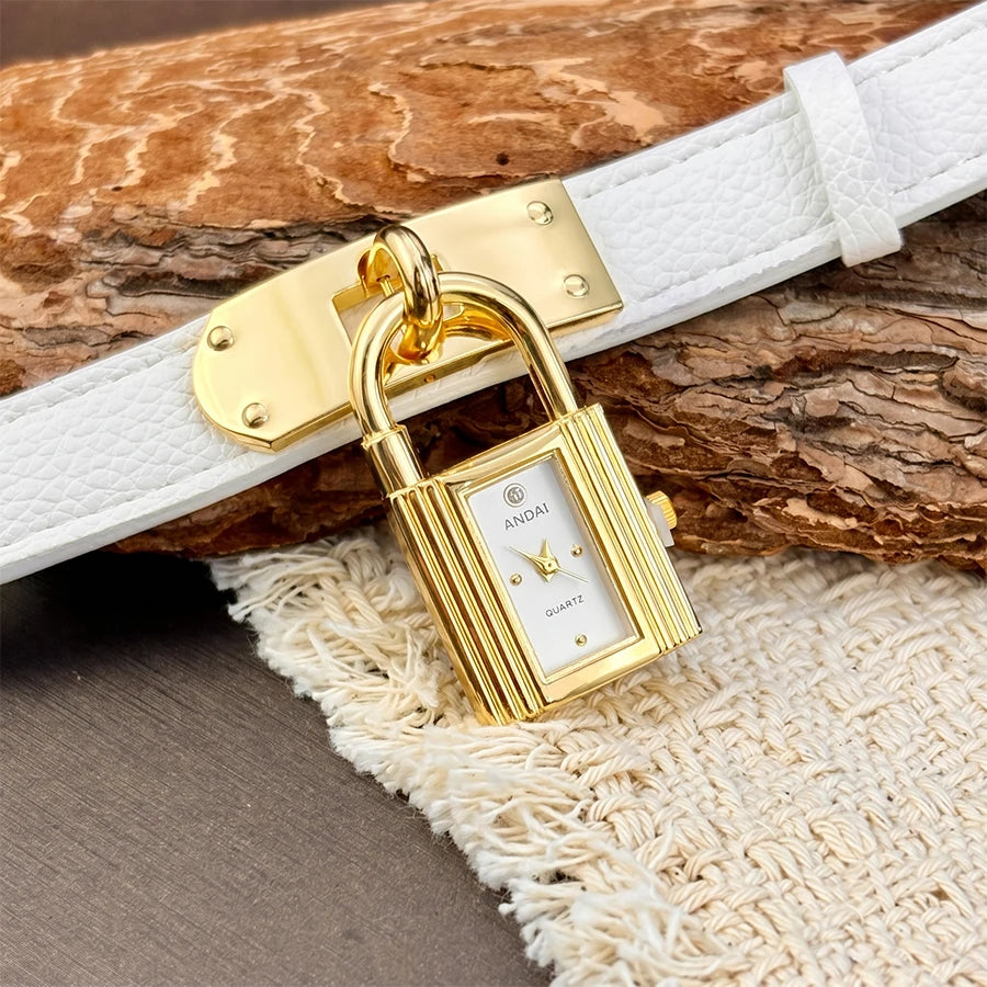 Leather Watch for Woman: Edgy Padlock Dial Soft  Strap Bold Personalized Fashion Watch for Women
