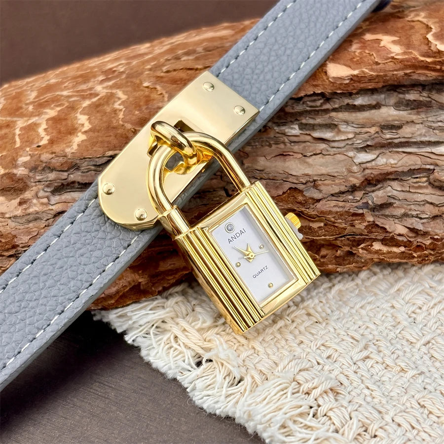 Leather Watch for Woman: Edgy Padlock Dial Soft  Strap Bold Personalized Fashion Watch for Women