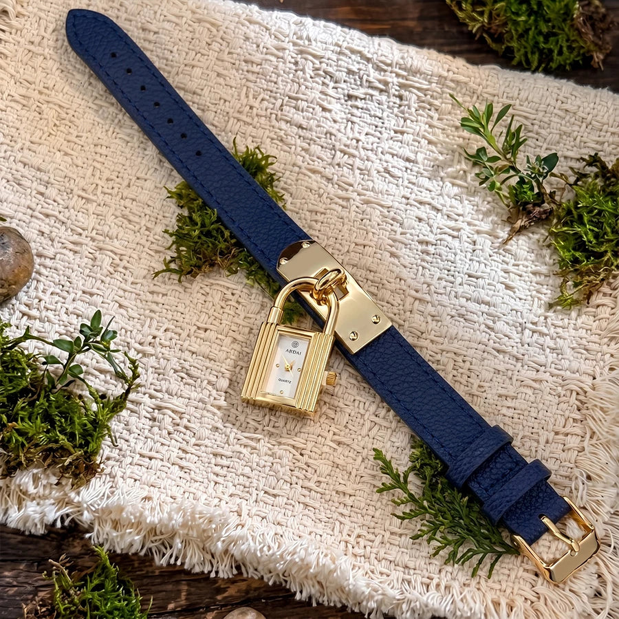 Leather Watch for Woman: Edgy Padlock Dial Soft  Strap Bold Personalized Fashion Watch for Women