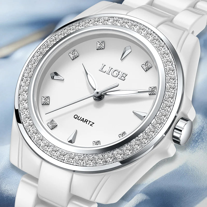 LIGE TOP Women Quartz Watches 2026 Ceramic Elegant Fashion Waterproof Luminous Clock Vintage Watch for Women Reloj De Mujer+BOX