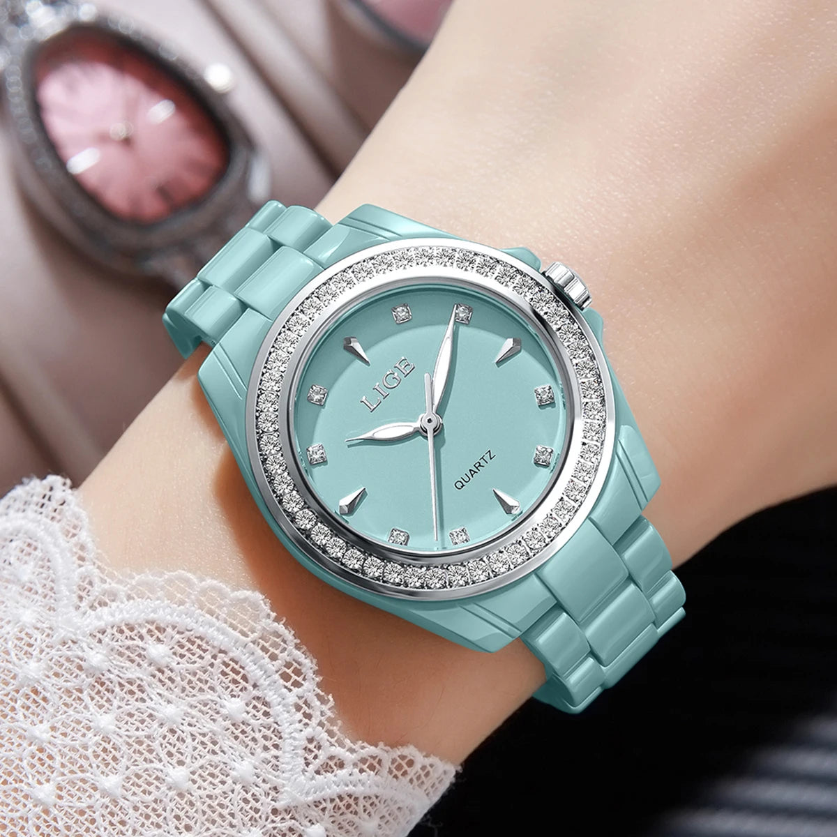 LIGE TOP Women Quartz Watches 2026 Ceramic Elegant Fashion Waterproof Luminous Clock Vintage Watch for Women Reloj De Mujer+BOX