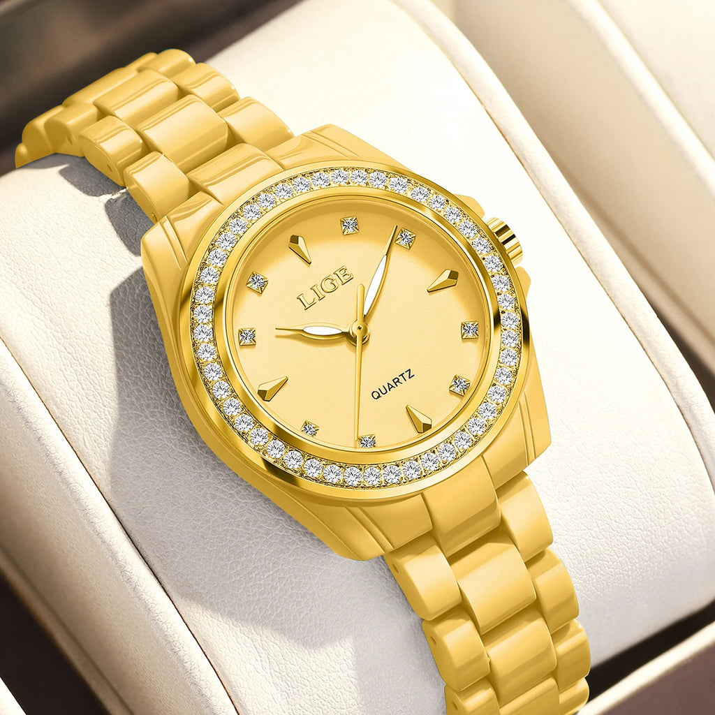 LIGE TOP Women Quartz Watches 2026 Ceramic Elegant Fashion Waterproof Luminous Clock Vintage Watch for Women Reloj De Mujer+BOX