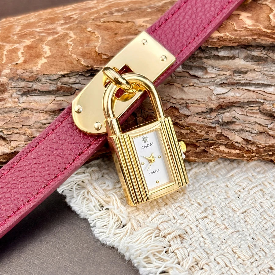 Leather Watch for Woman: Edgy Padlock Dial Soft  Strap Bold Personalized Fashion Watch for Women