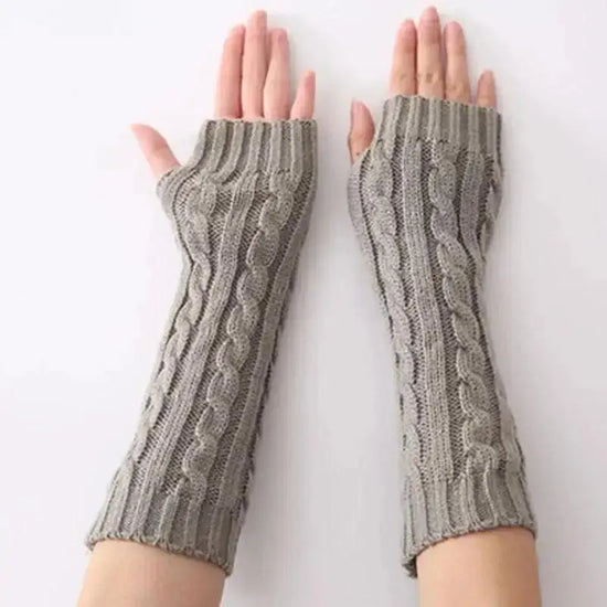 Autumn & Winter Cable Knit Knitted Wool Arm Warmers & Long Half-Finger Gloves For Men & Women - Versatile Style
