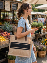 Woman carrying the tote bag at a farmers market